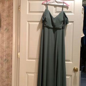 Beautiful prom or wedding dress. Worn 1 X & dry cleaned. Color sage front slit